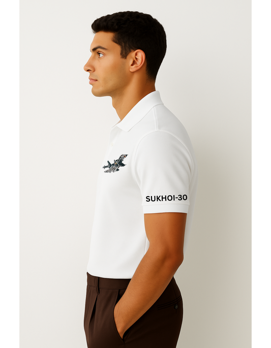 SU-30 Polo White T-Shirt – Premium Fighter Jet Apparel for Aviation Enthusiasts