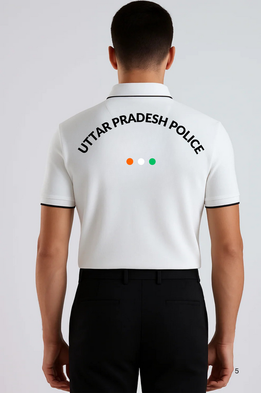 Uttar Pradesh Police White 100% Cotton Polo T-Shirt