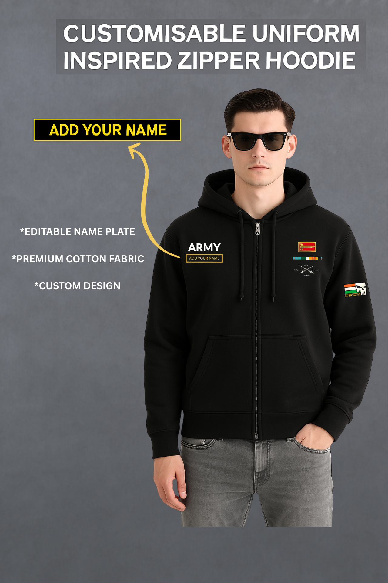 Custom Name Military-Inspired Zipper Hoodie