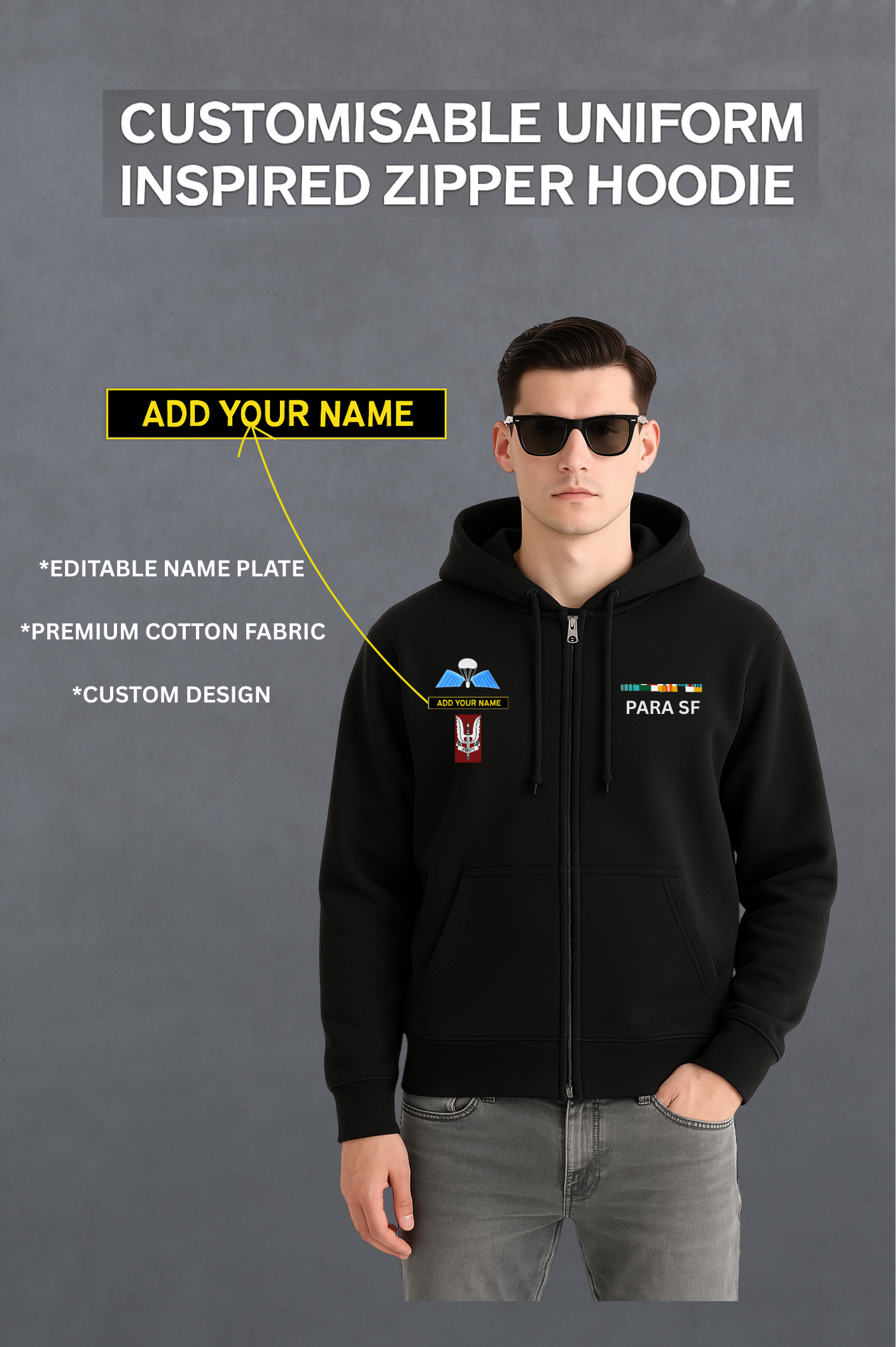PARA SF Custom Name Zipper Hoodie