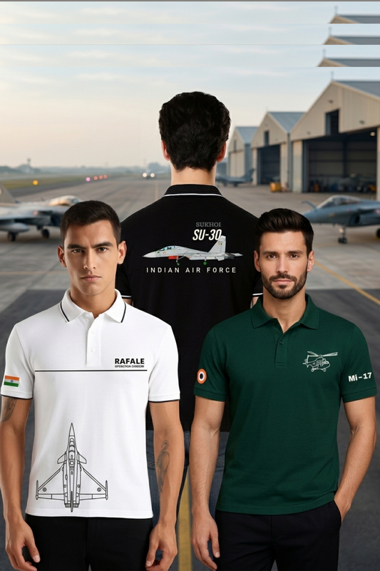 Indian Airforce pack of 3 Elite Polos - 240 GSM  Cotton T-shirts