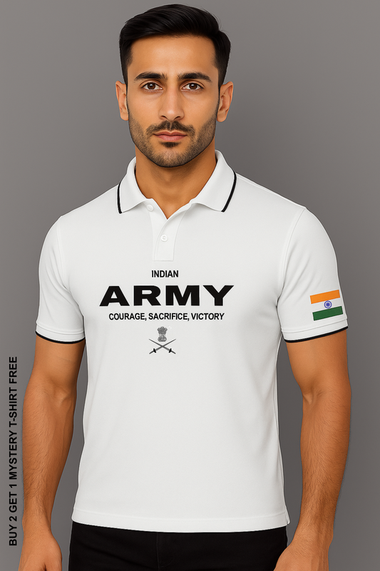 Indian Army Tribute Polo – Courage, Sacrifice, Victory | Premium Pure cotton 240 GSM