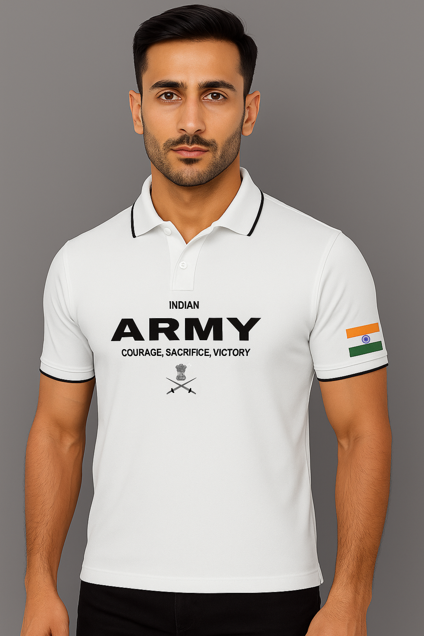 Indian Army Tribute Polo – Courage, Sacrifice, Victory | Premium Pure cotton 240 GSM