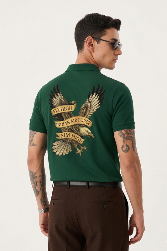 Attire Dot Bottle Green Eagle Print IAF T-Shirt – Indian Air Force Pride