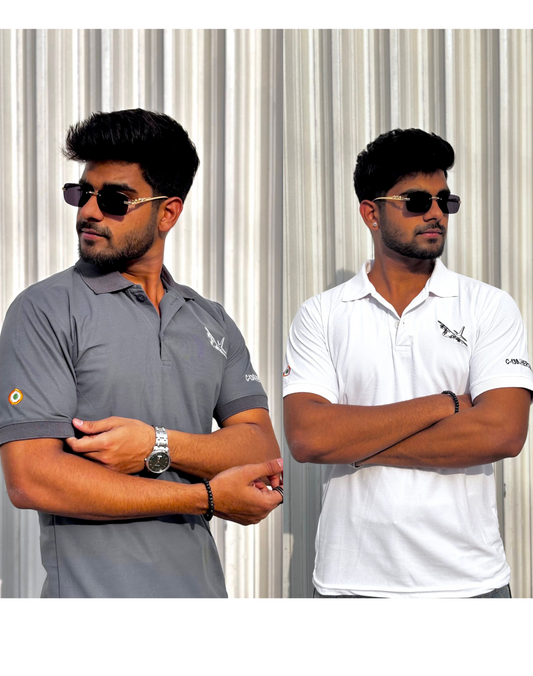 Combo of 2 C-130J Super Hercules Polo T-Shirts – White & Light Grey