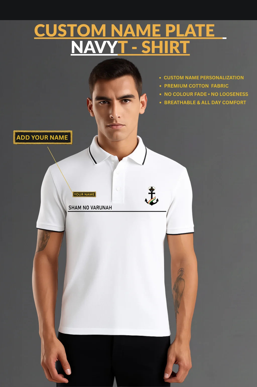 Indian Navy Custom Name Cotton T-shirt