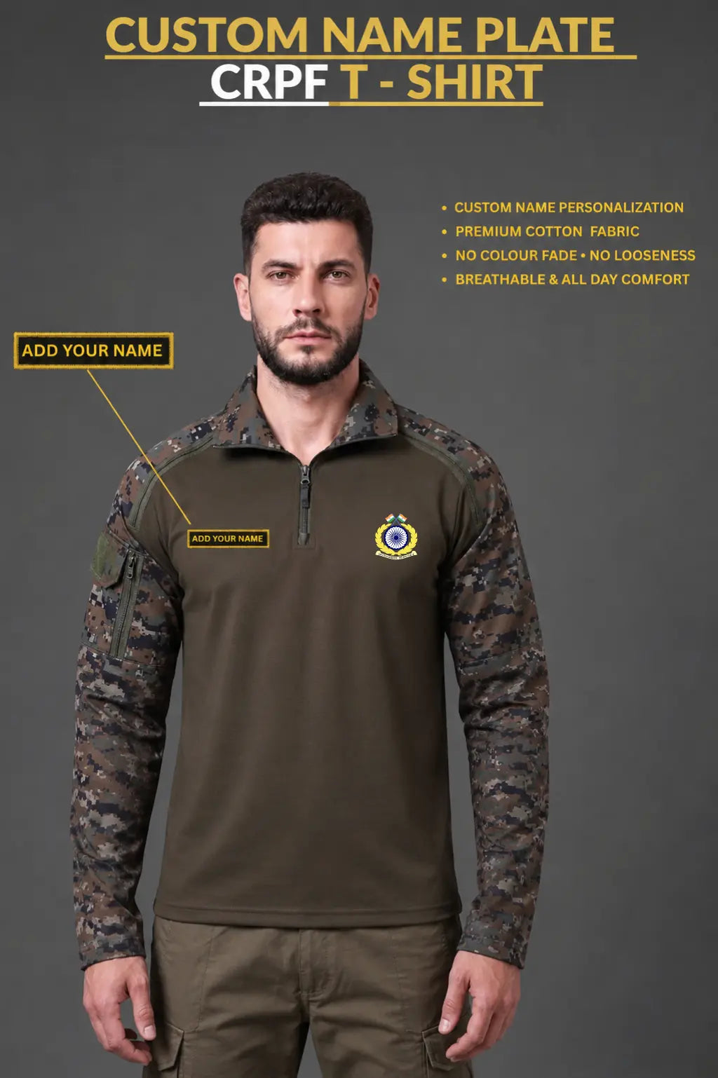 CRPF Custom Name Plate Full Sleeve Camo T-Shirt