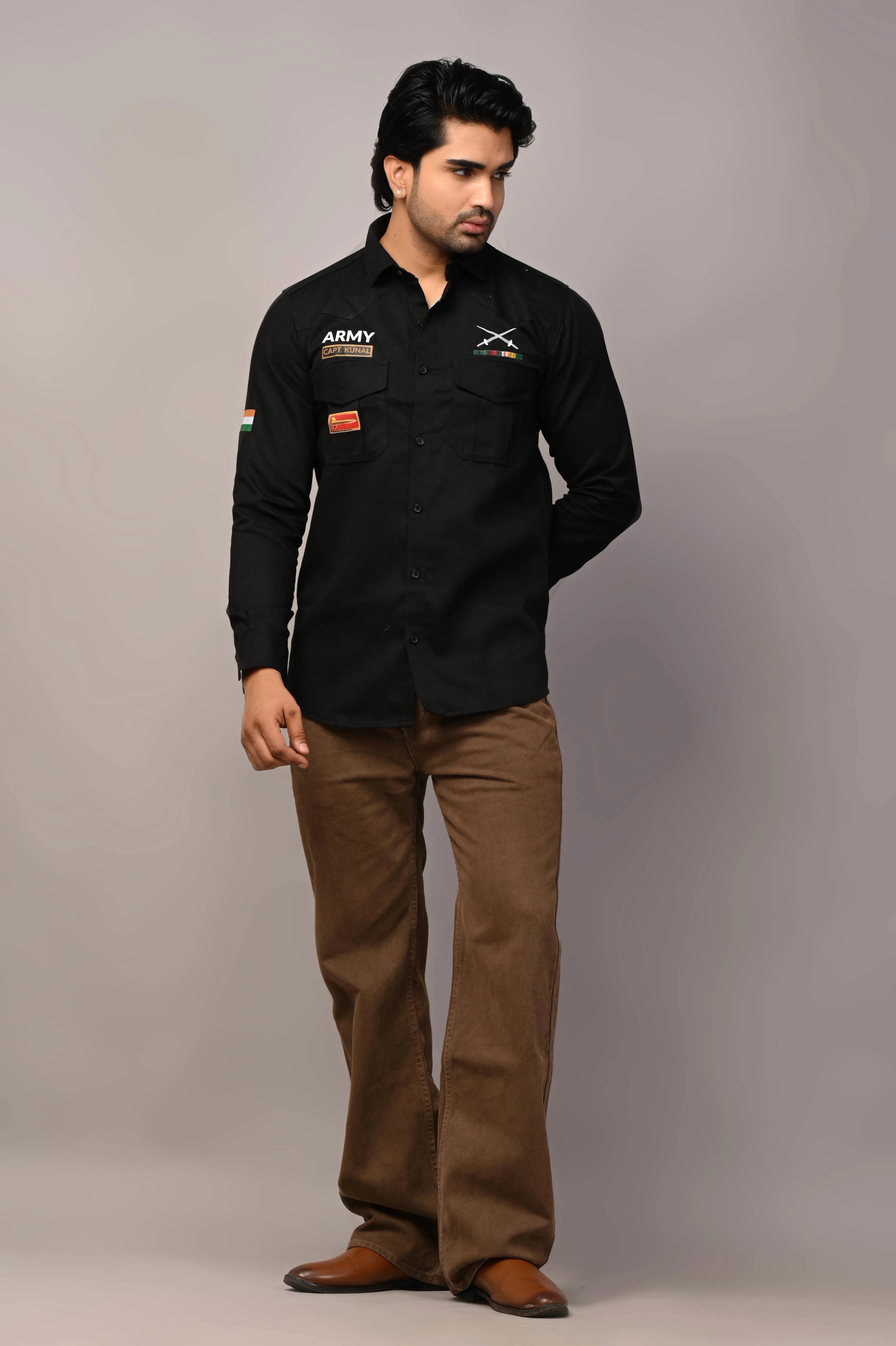 Custom Name Army Cargo Cotton Shirt