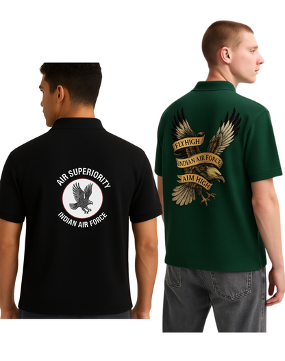 Combo of 2 Indian Air Force Polo T-Shirts – Bottle Green Eagle & Black IAF