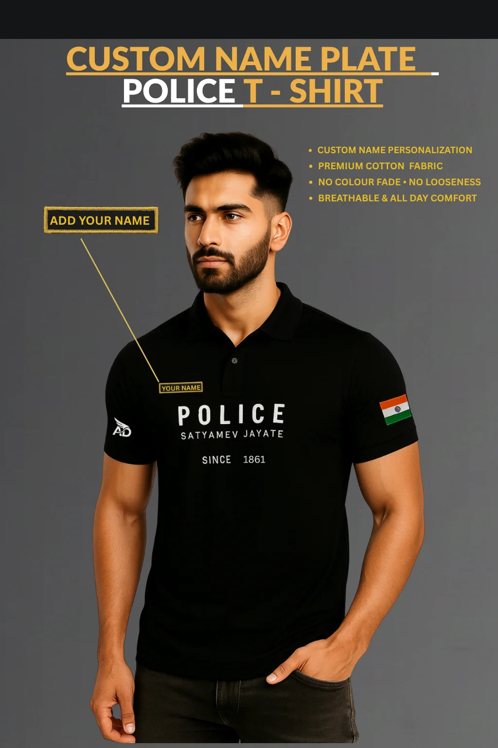 Police Custom Name Cotton T shirt