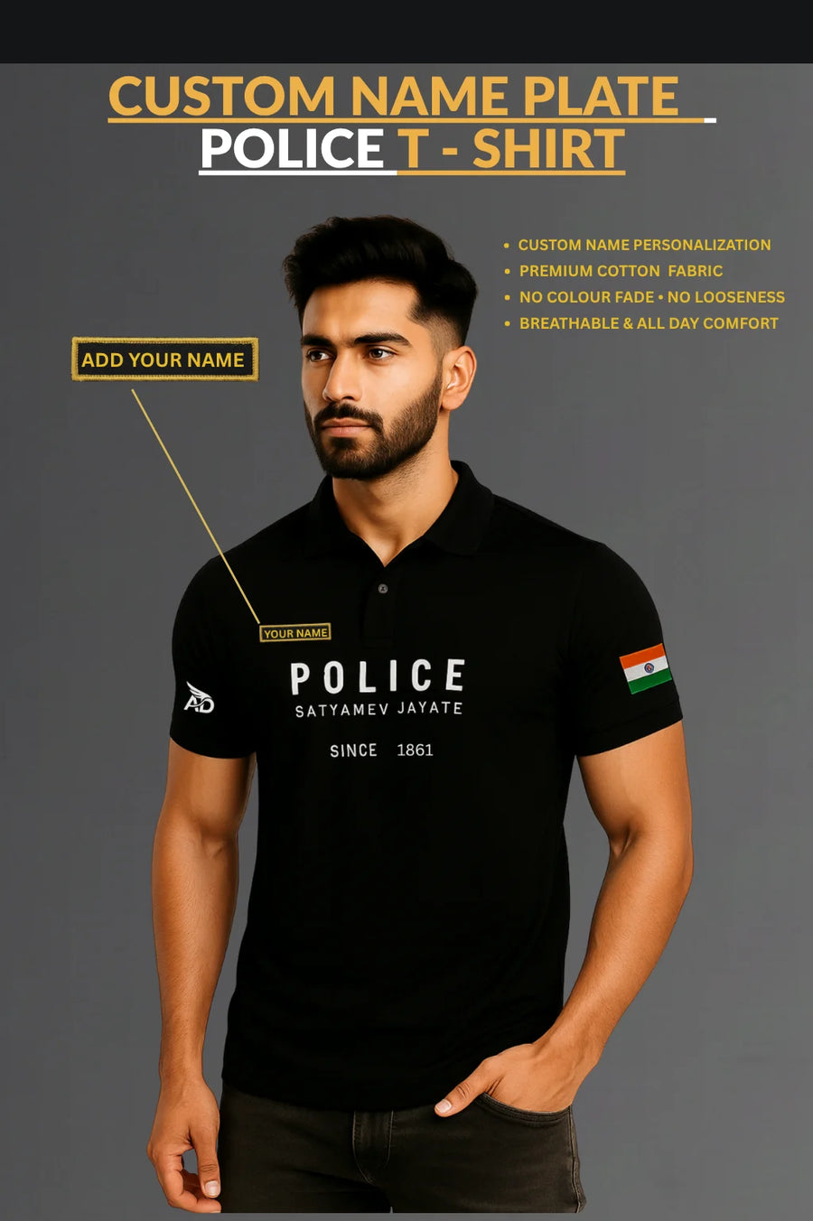 Police Custom Name Cotton T shirt