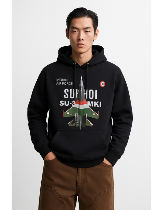 SU-30 Black Hoodie | Heavy Gauge Cotton | Attire Dot
