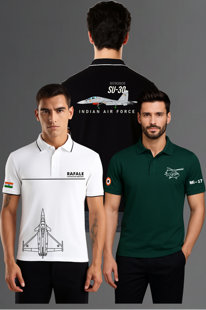 Indian Airforce Combo of 3 Elite Polos - 240 GSM  Cotton T-shirts