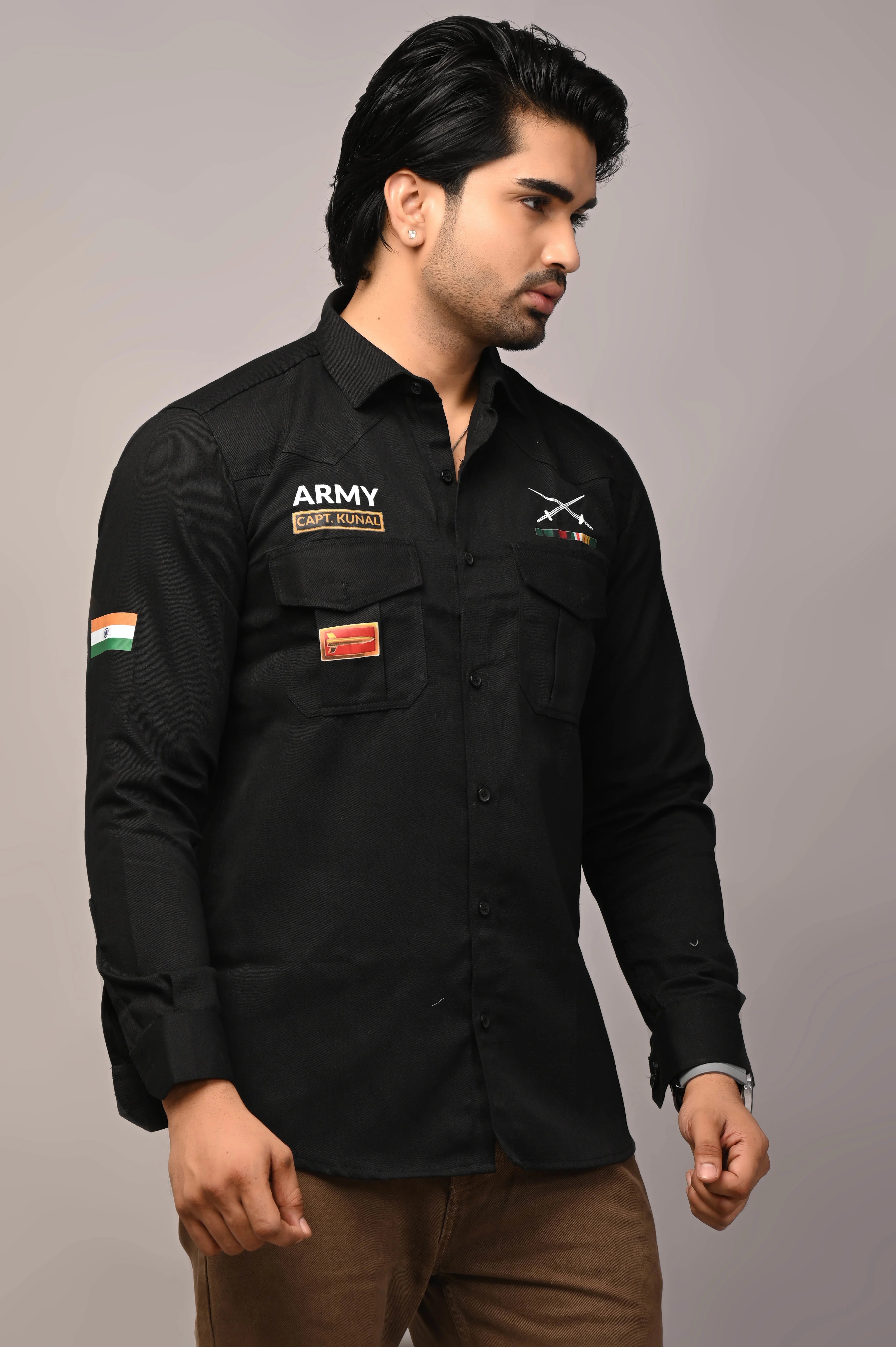 Custom Name Army Cargo Cotton Shirt