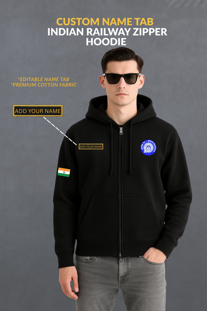Indian Railway Custom Name Tab Cotton Zipper Hoodie