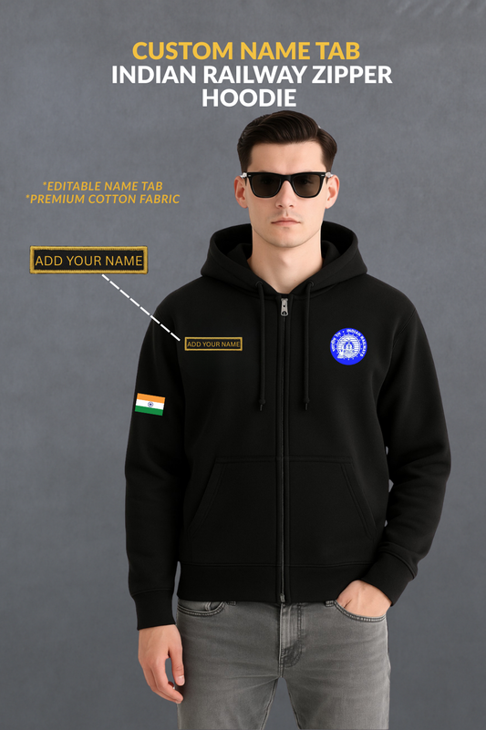 Indian Railway Custom Name Tab Cotton Zipper Hoodie