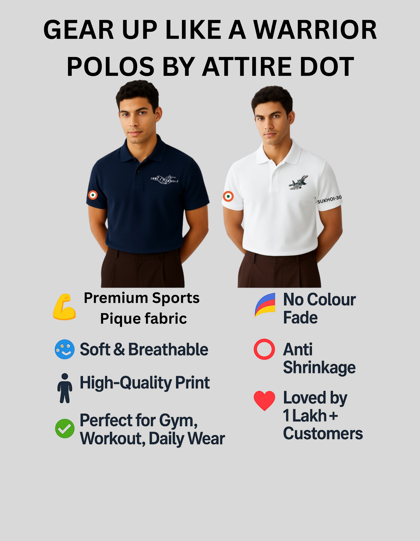 Combo of 2 Indian Air Force Polo T-Shirts – C-17 Globemaster (Navy Blue) & SU-30 MKI (White)