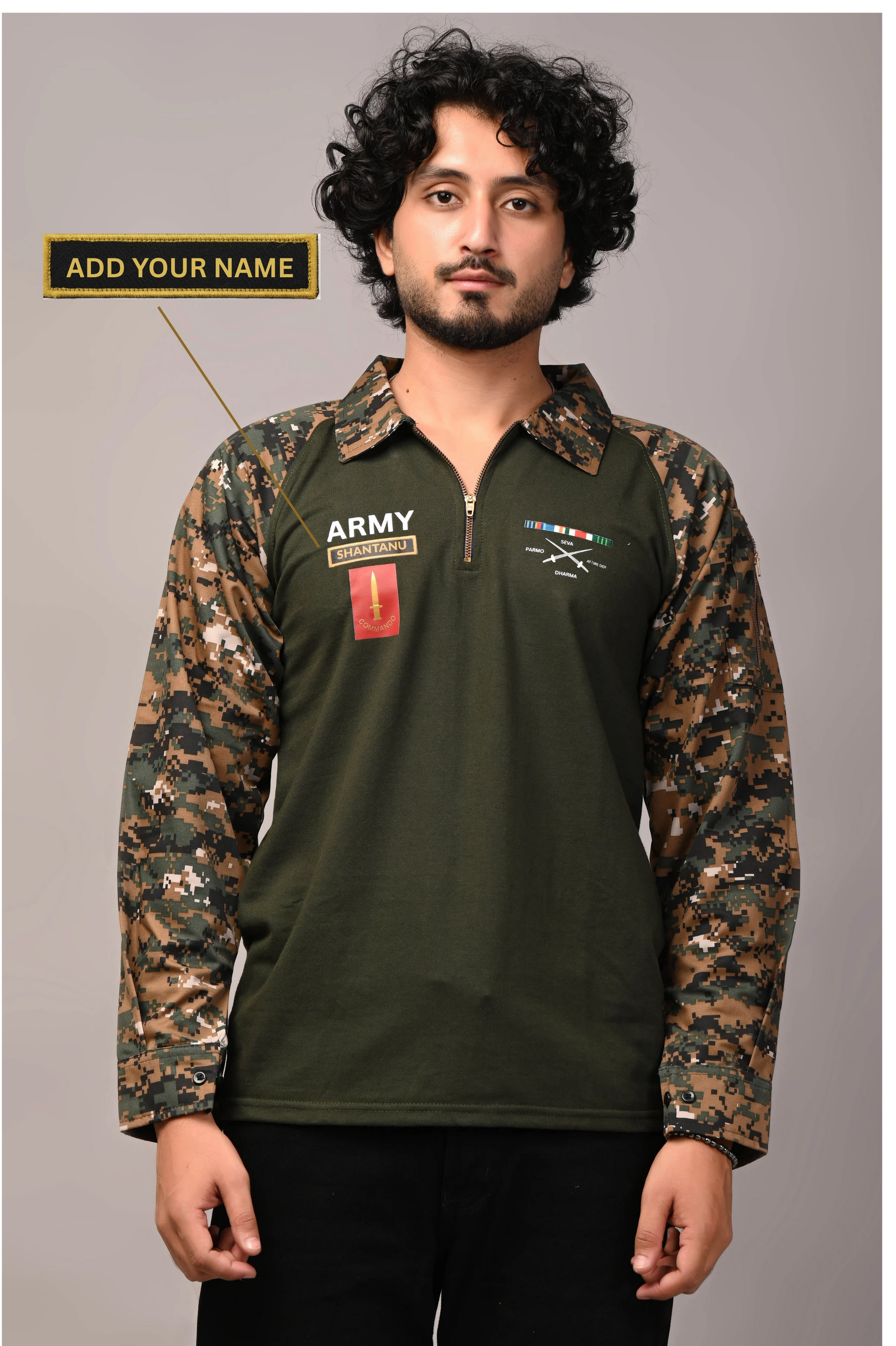 ARMY Custom Name Full sleeve Cotton T-shirt