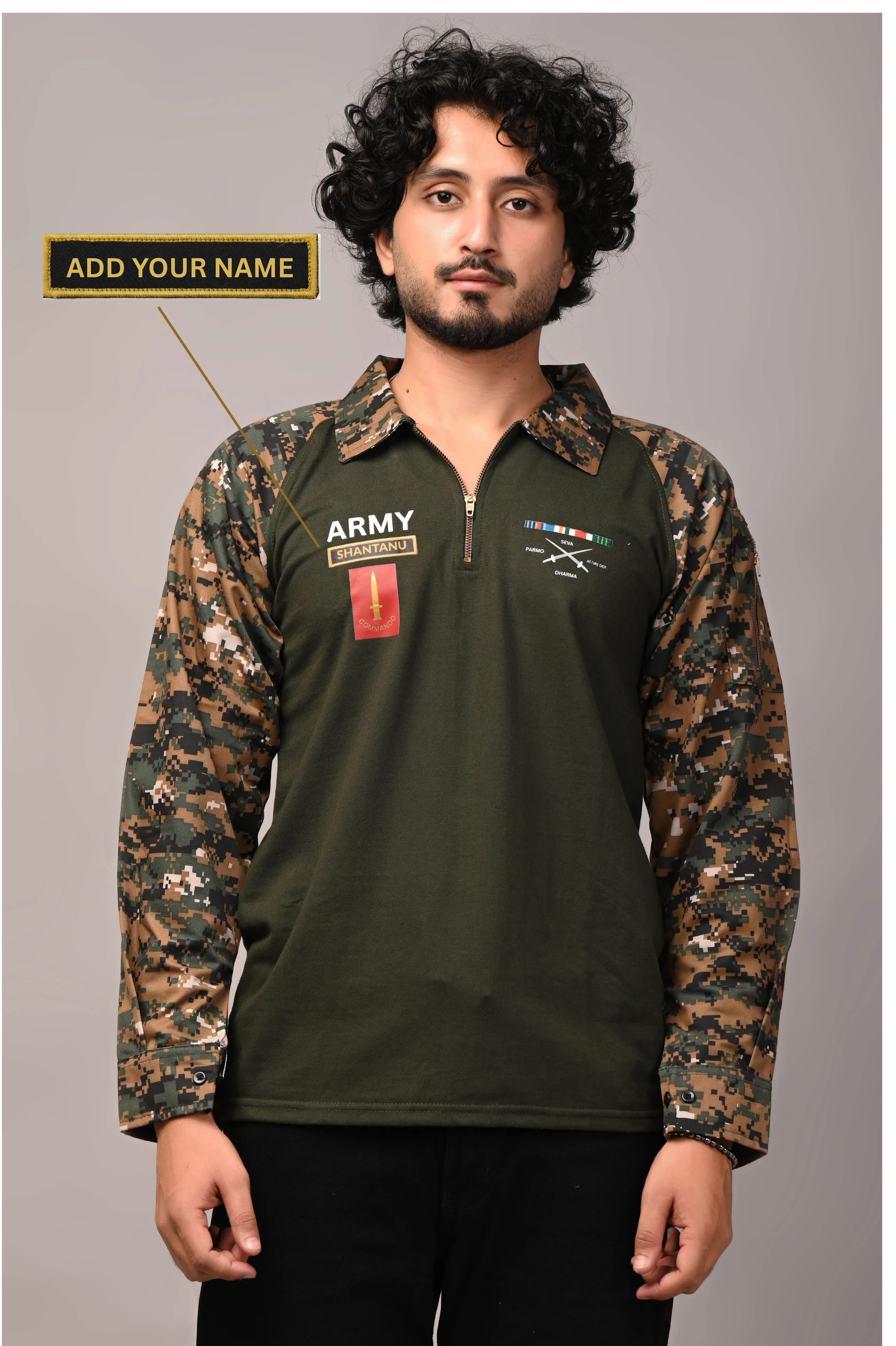 ARMY Custom Name Full sleeve Cotton T-shirt