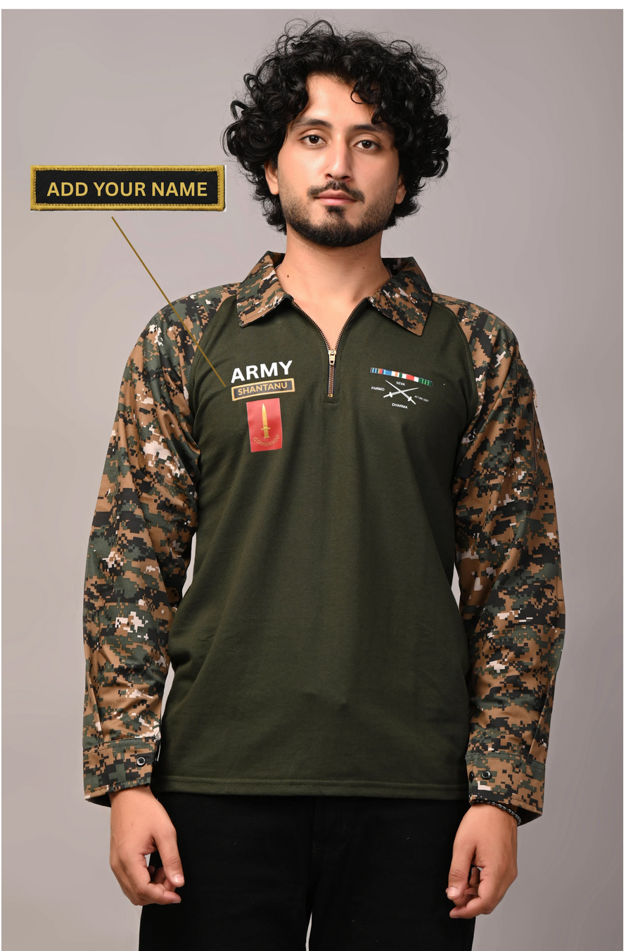 ARMY Custom Name Full sleeve Cotton T-shirt