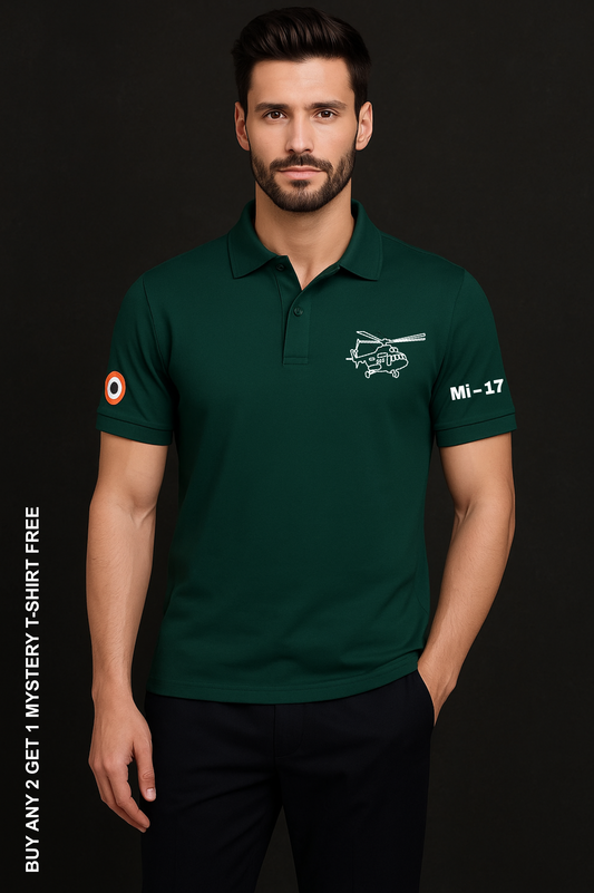 MI-17 Helicopter Embroidered Polo T-Shirt –Premium Pure cotton 240 GSM
