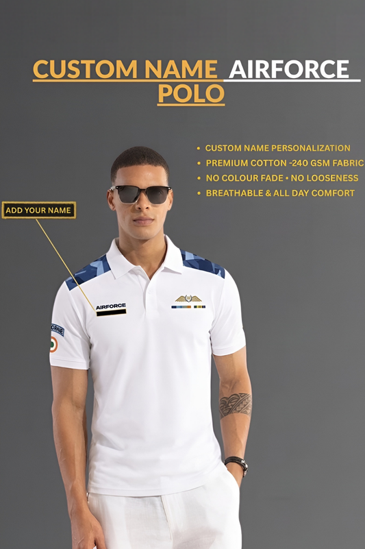 Custom Name Indian Air Force Polo T-Shirt – Premium 240 GSM Cotton
