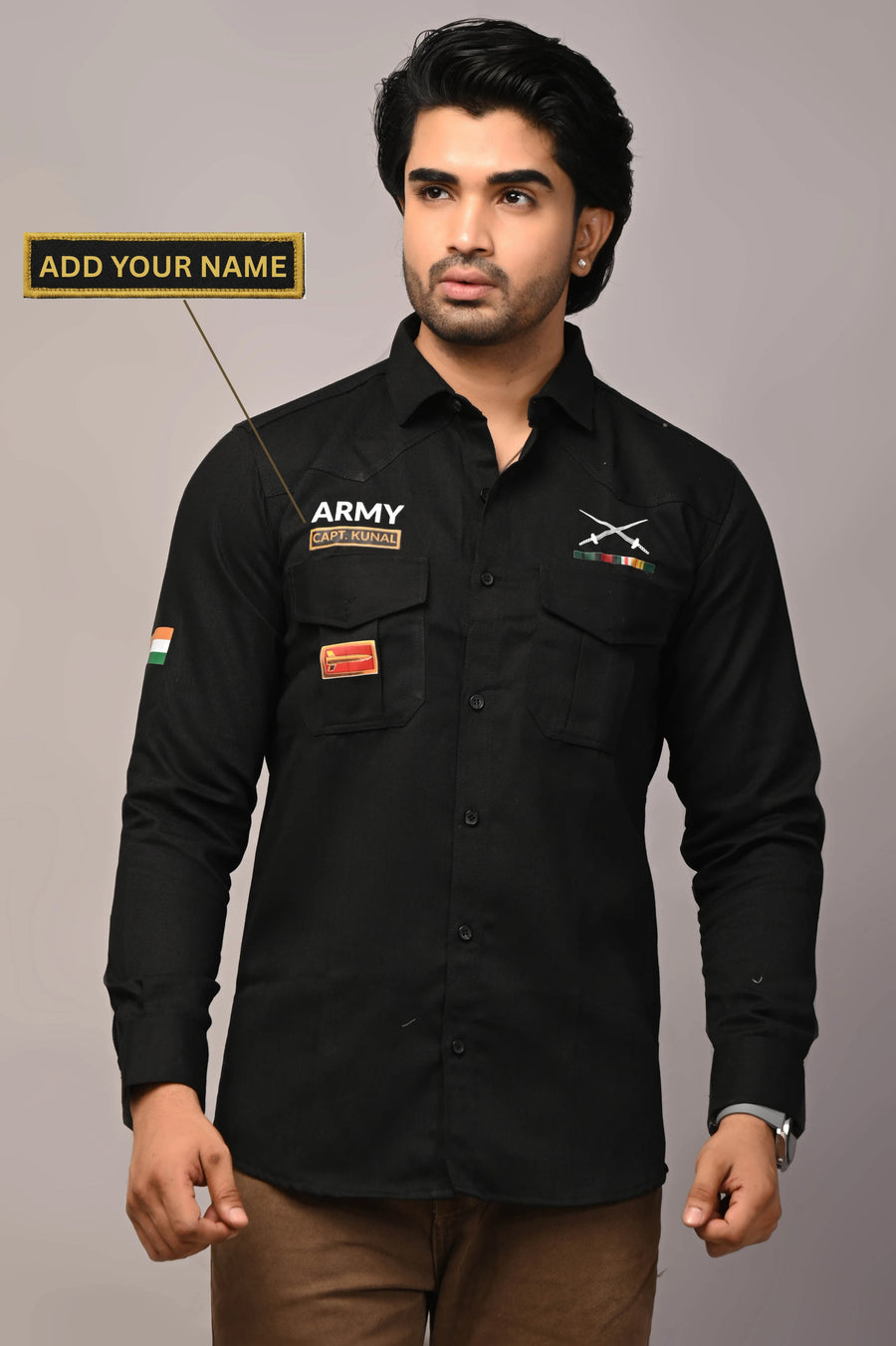 Custom Name Army Cargo Cotton Shirt