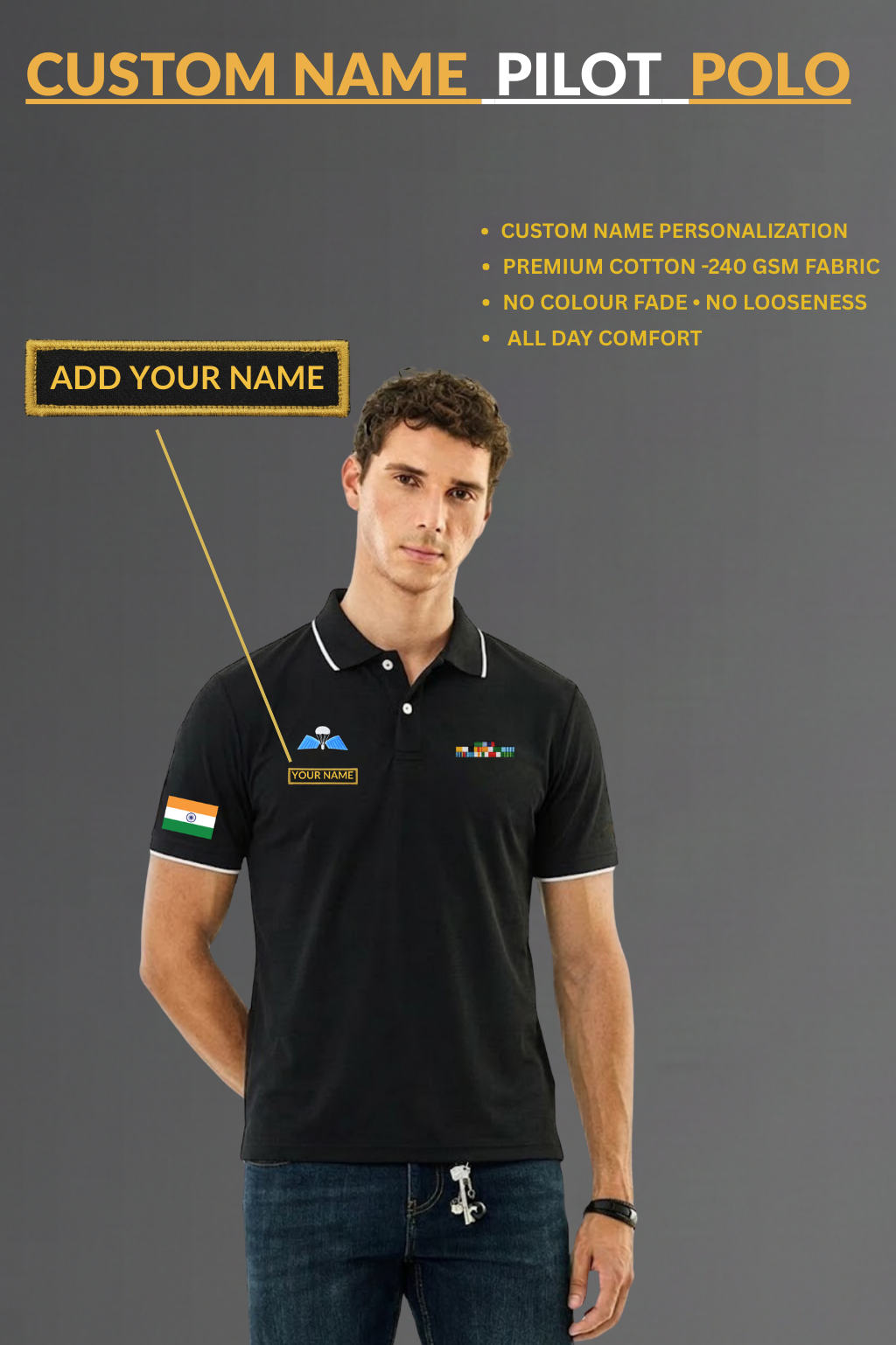 Custom Name Pilot Polo T-shirt - Cotton 240 GSM
