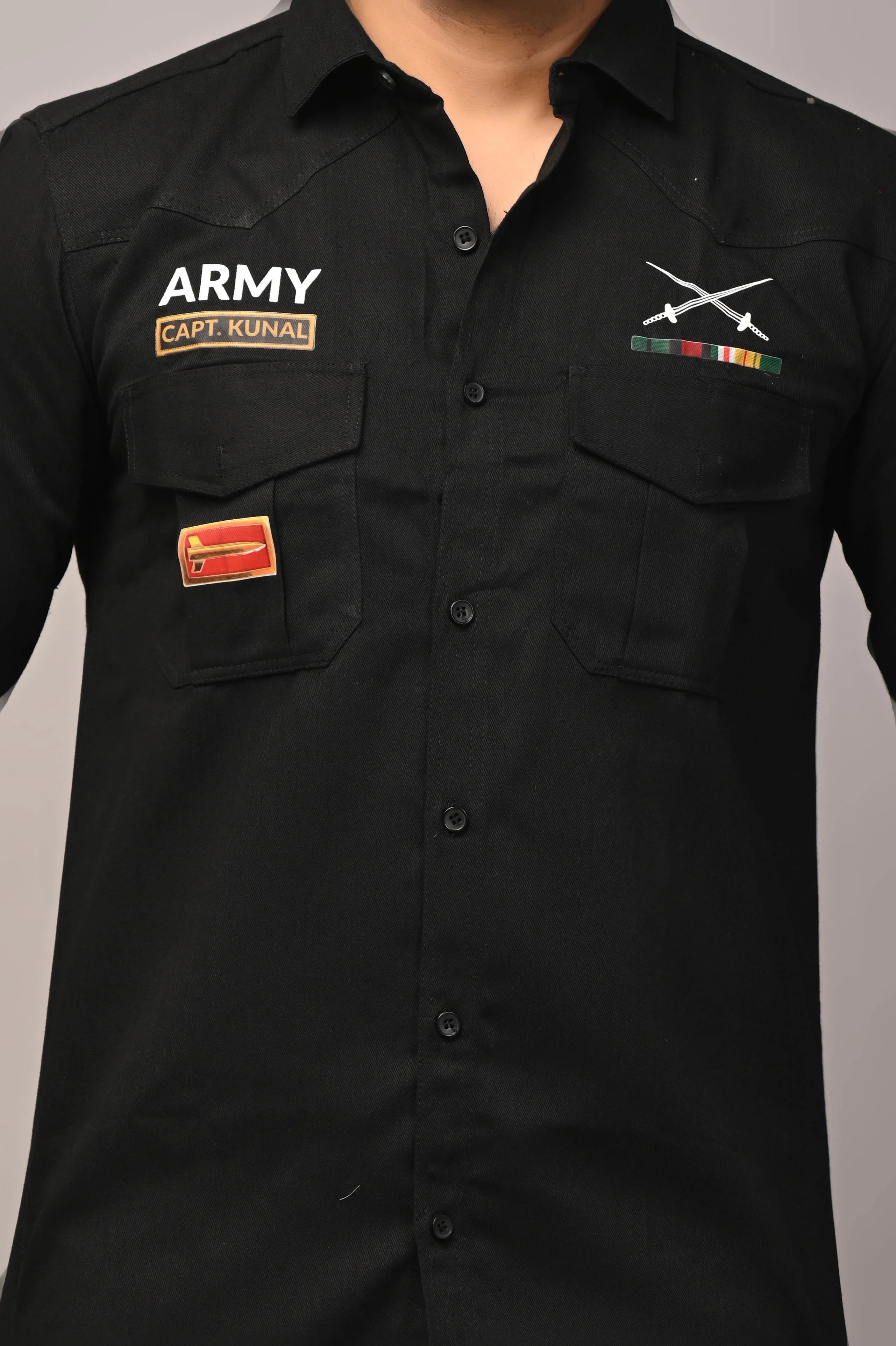Custom Name Army Cargo Cotton Shirt