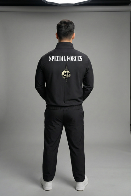 Special Forces Premium Black Tracksuit – Balidan Badge Front & Skull Mind Back Print | ATTIRE DOT