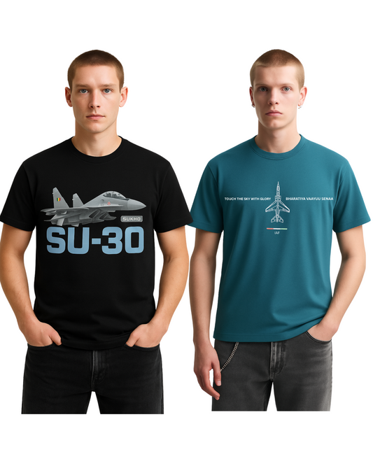 Combo of 2 Patriotic Round Neck T-Shirts – SU-30 Fighter Jet & VAYUSEVAA