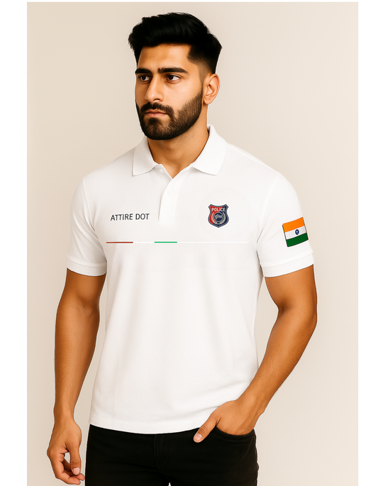 Indian Police White Polo 240 GSM Cotton T-shirt| ATTIRE DOT