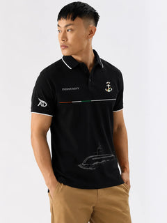 NAVY LUXE BLACK POLO T-SHIRT