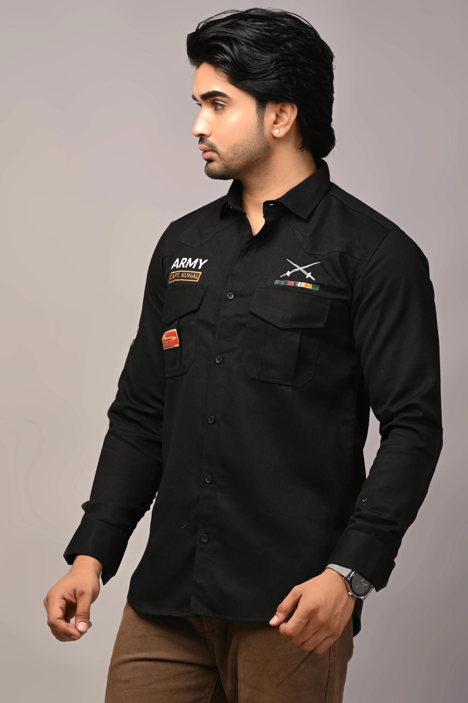 Custom Name Army Cargo Cotton Shirt