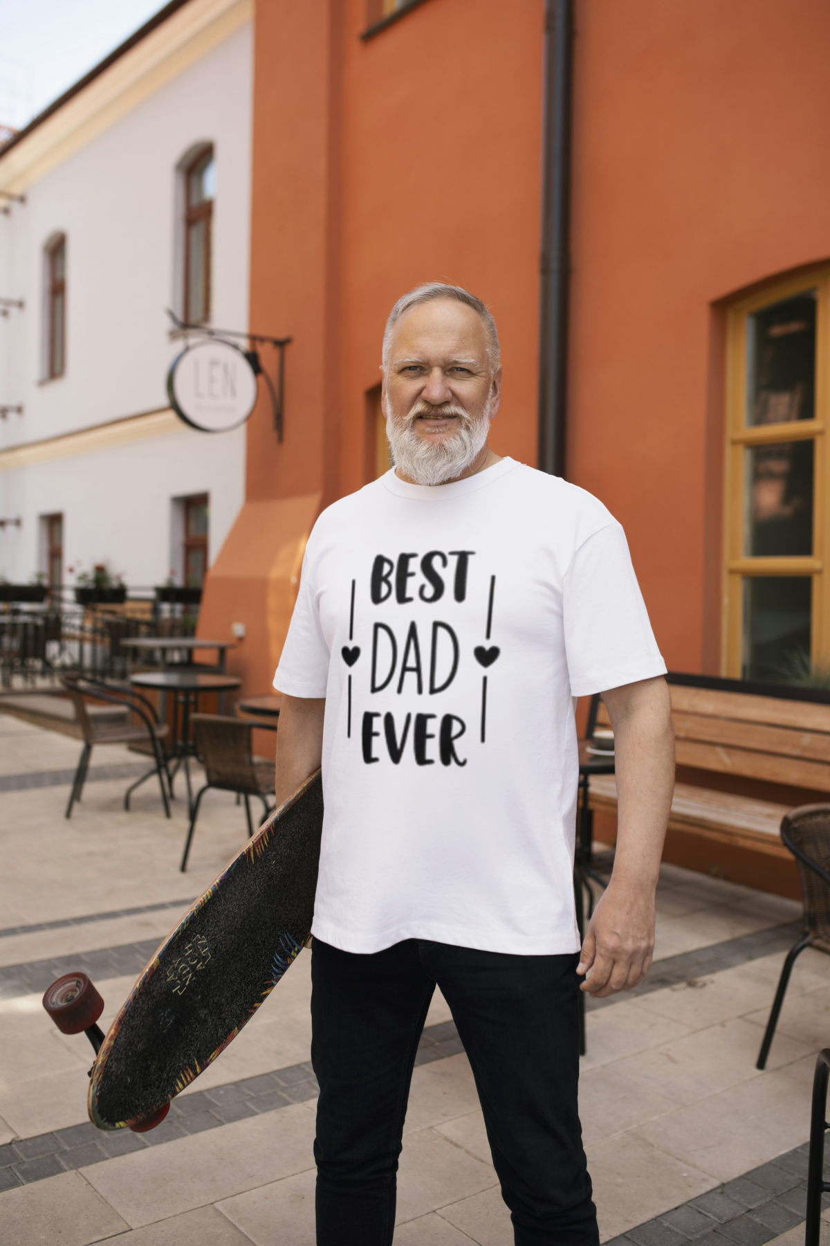 Oversized black t-shirt with "Best Dad Ever" printed in bold white text by Attire Dot