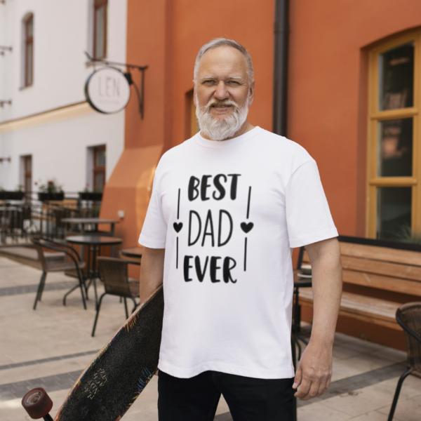 Oversized black t-shirt with "Best Dad Ever" printed in bold white text by Attire Dot