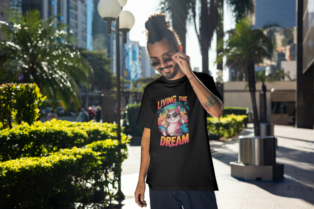 Living the Dream oversized t-shirt by Attire Dot, featuring a relaxed fit and bold text design