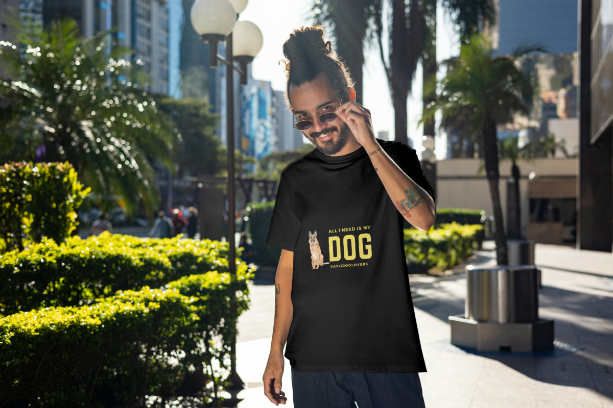 Oversized t-shirt with "All I Need Is A Dog" print and dog graphic