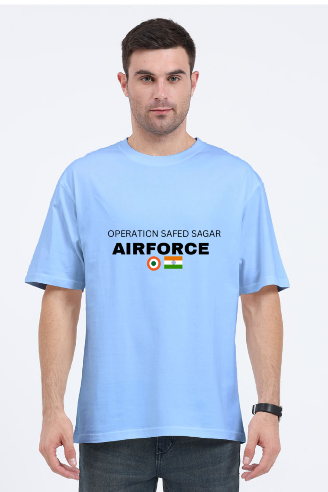 Operation Safed Sagar oversized t-shirt featuring Indian Air Force fighter jets and Kargil mountains design