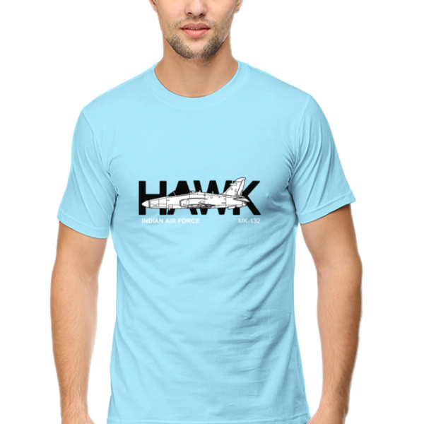 Attire Dot round neck t-shirt featuring a striking print of the Indian Air Force Hawk aircraft, showcasing pride in military aviation and perfect for aviation enthusiasts