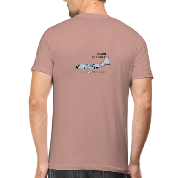 Attire Dot round neck t-shirt with Indian Air Force C-130J Hercules aircraft print, perfect for aviation enthusiasts and supporters of the Indian military