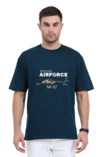 Attire Dot oversized cotton t-shirt featuring a detailed print of the Indian Air Force Mi-17 helicopter on the front, ideal for aviation enthusiasts and showcasing national pride.