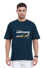 Attire Dot oversized cotton t-shirt featuring a detailed print of the Indian Air Force C-130J Hercules aircraft on the front, ideal for aviation enthusiasts and showcasing national pride.