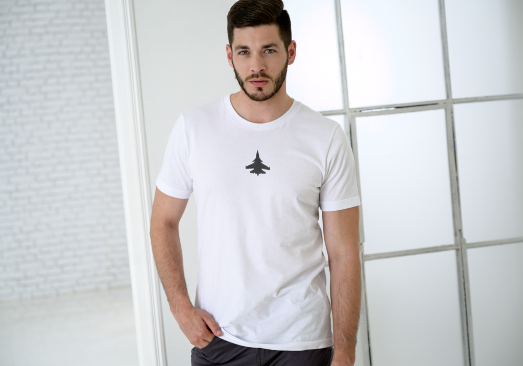 Round Neck Cotton T-Shirt with Aircraft Embroidery - Perfect for Aviation Lovers