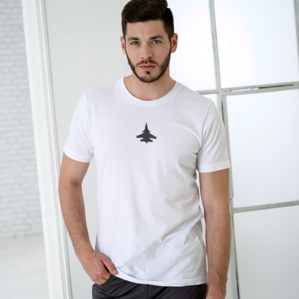 Round Neck Cotton T-Shirt with Aircraft Embroidery - Perfect for Aviation Lovers